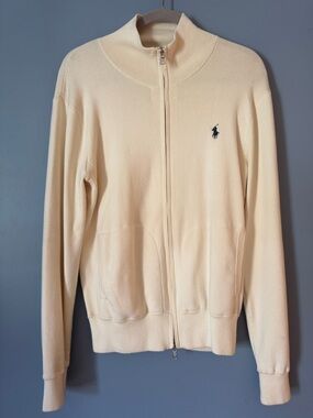 Polo by Ralph Lauren Cream Zip-Up Sweater Like New Size Medium Cotton